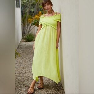 Anthropologie Lime Green Off-Shoulder Midi Dress